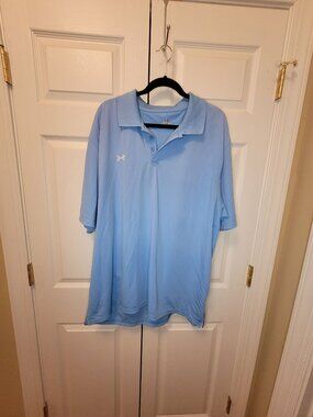 Men Under Armour Carolina Blue Short Sleeve Solid Polo Shirt Size XXL